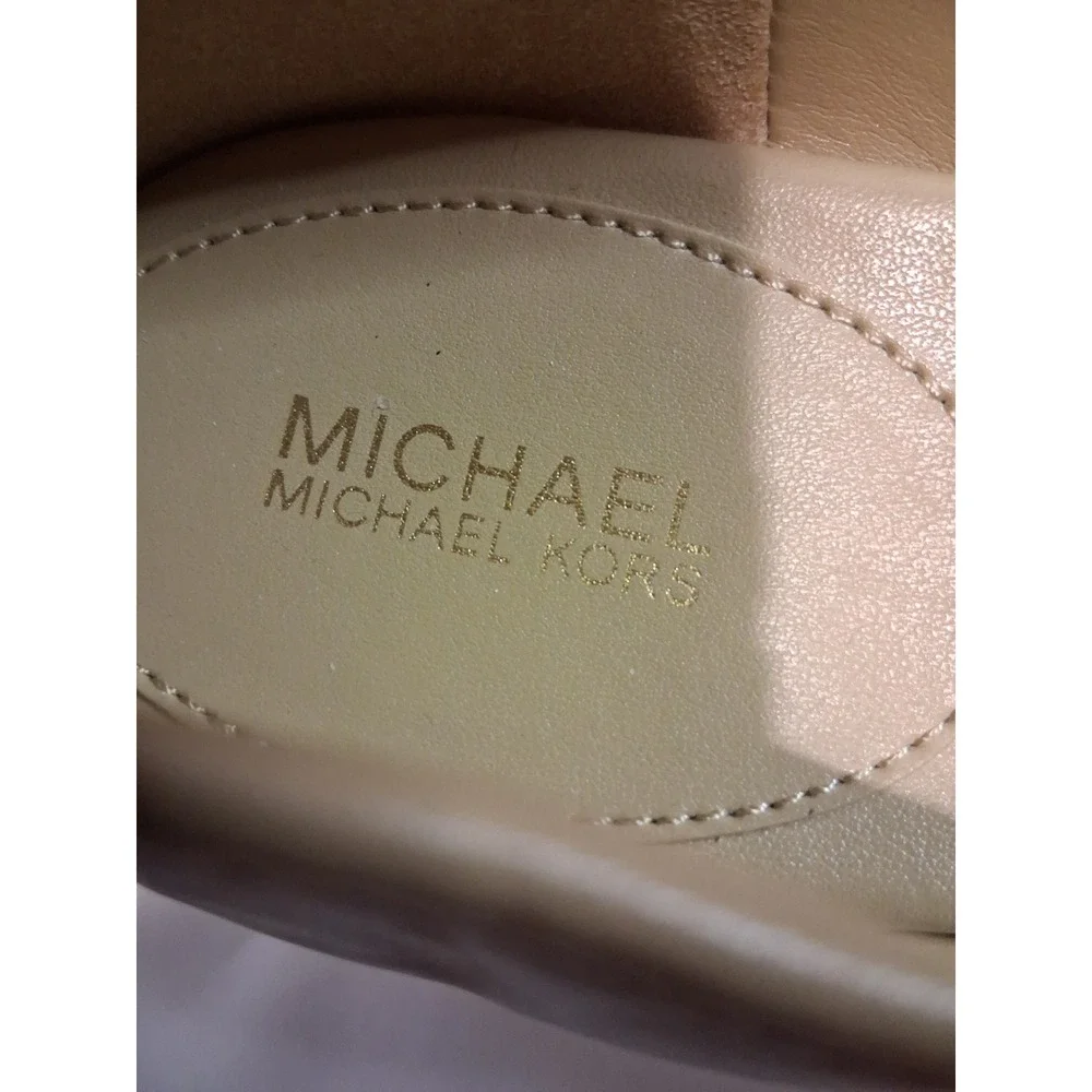 Michael Michael Kors Fulton Moc Tan Leather Ballet Flats Gold Logo Medallion 8.5